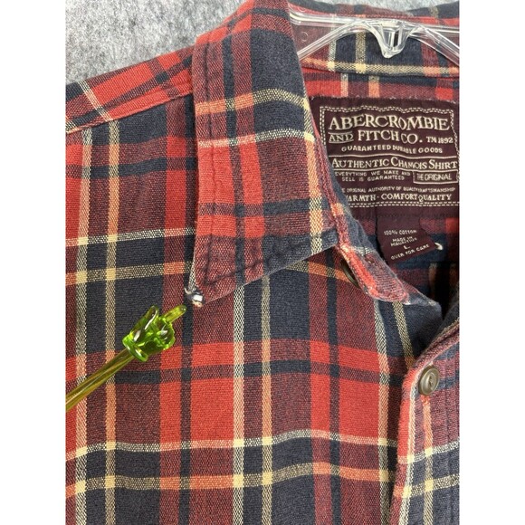 VTG Abercrombie & Fitch Shirt L Red Plaid Chamois Flannel 90s Y2K Distressed - Picture 5 of 10